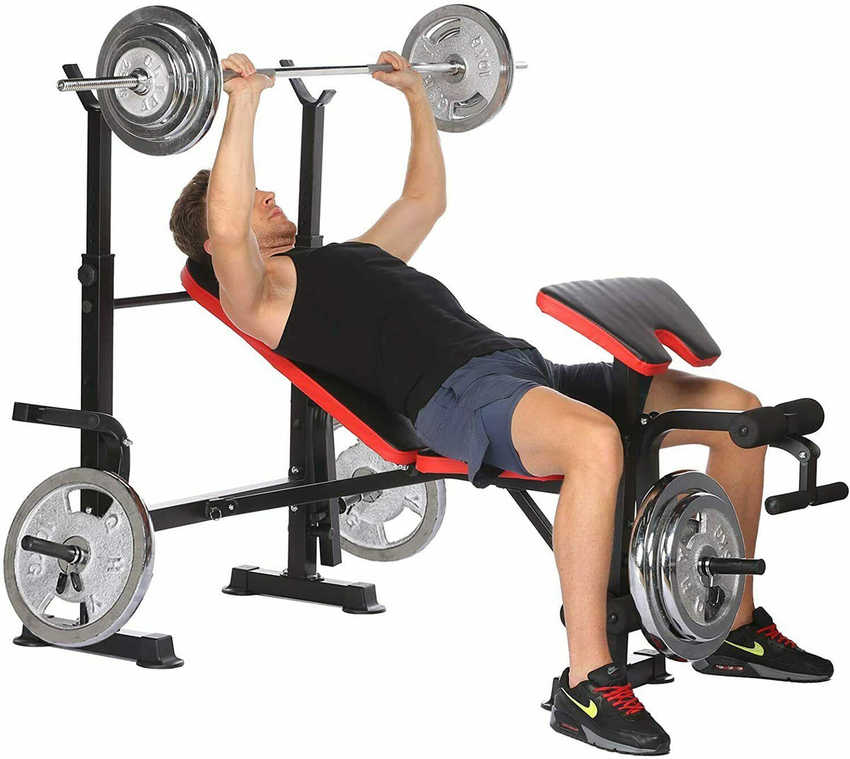 Foldable Adjustable Bench with Rack Leg Developer, Preacher Pad, Incline Decline Olympic Workout Bench Set