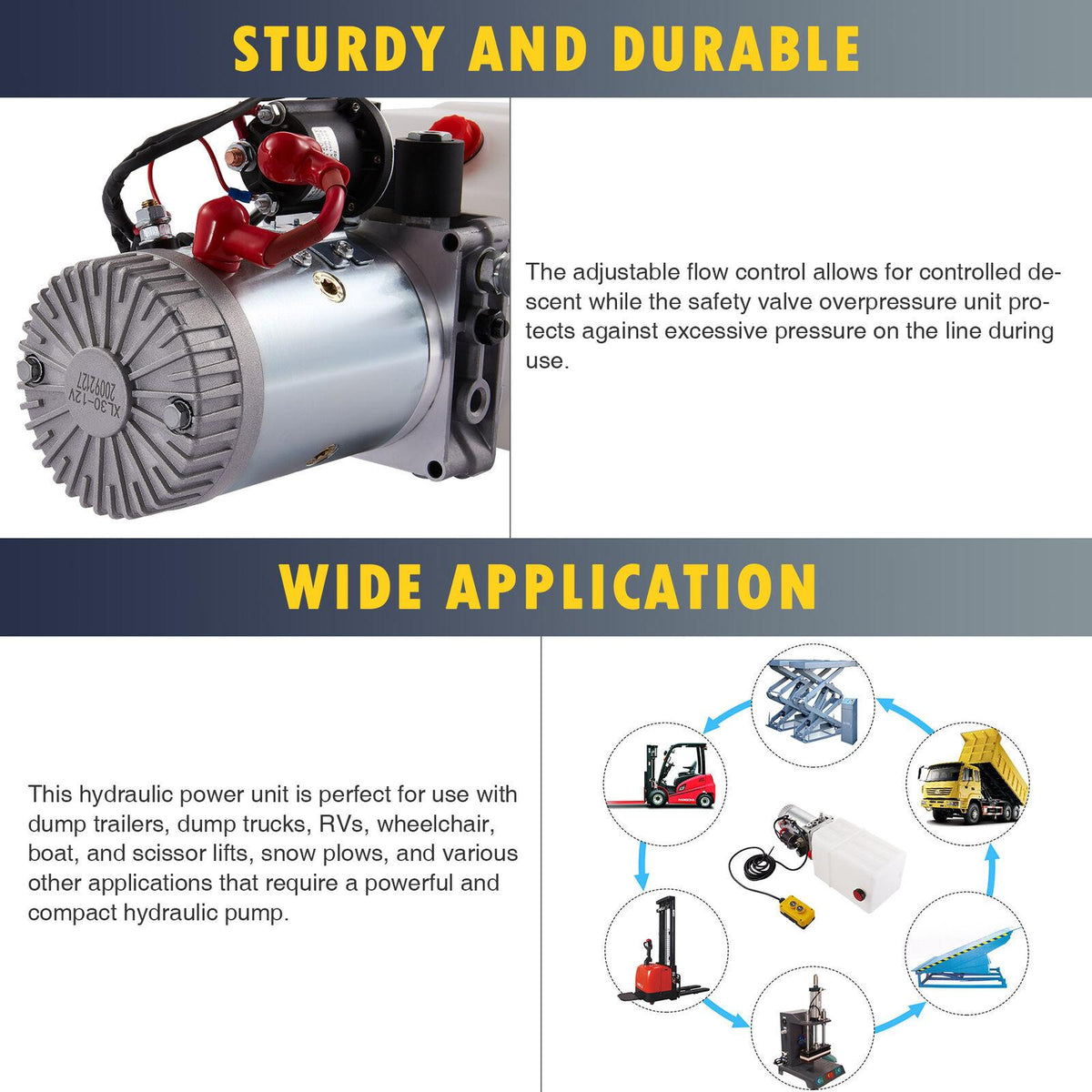 Single Acting 6qt 12V Hydraulic Pump for Truck Winches Plows RVs Tow Booms More