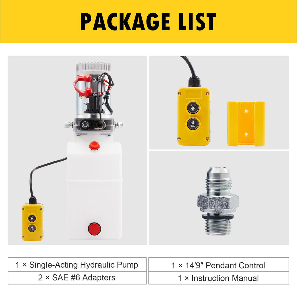 Single Acting 6qt 12V Hydraulic Pump for Truck Winches Plows RVs Tow Booms More