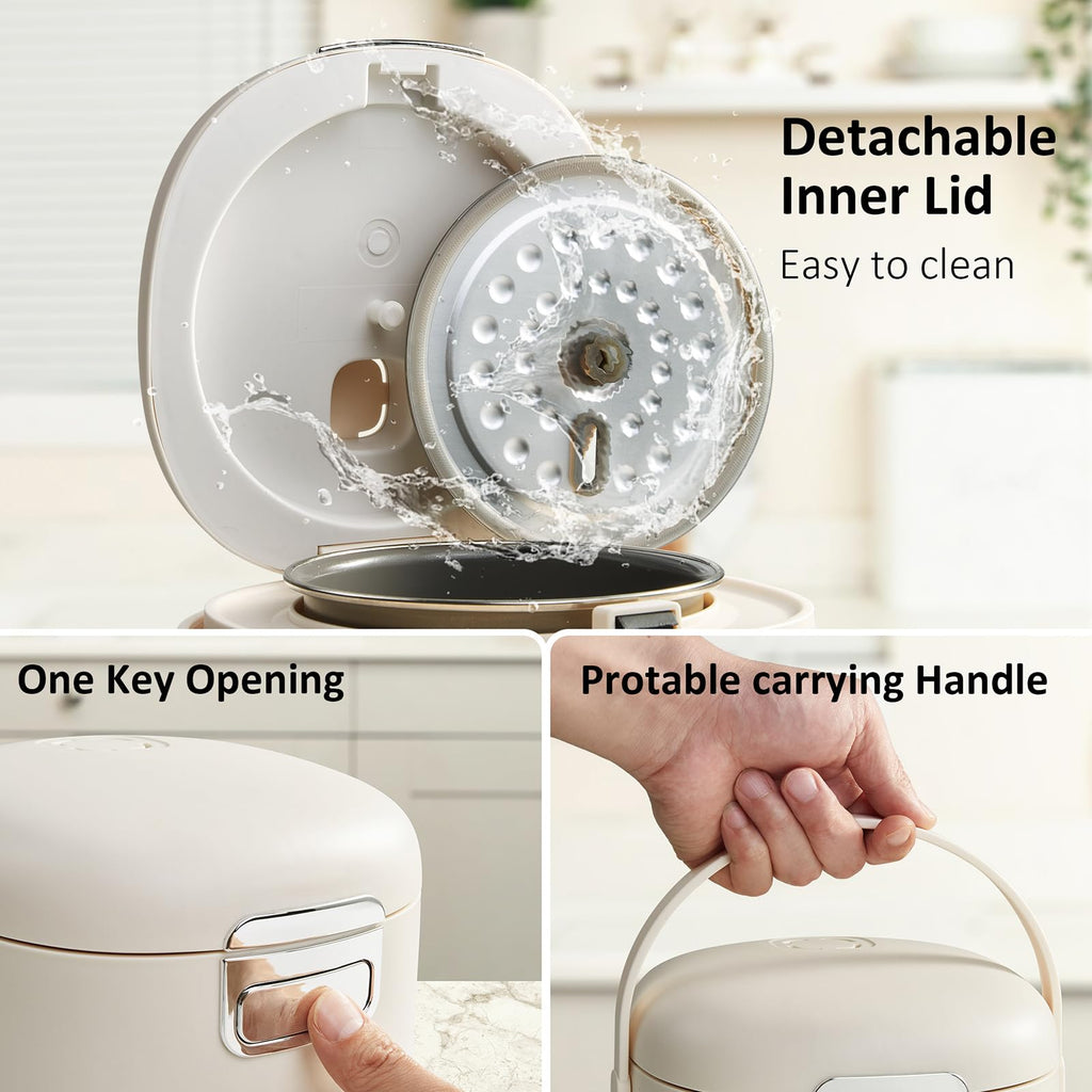 Mini Rice Cooker 2 Cups Uncooked – Compact Small Rice Cooker | with Delay Timer, Non-Stick & Keep Warm for Dorm, Office & On-the-Go