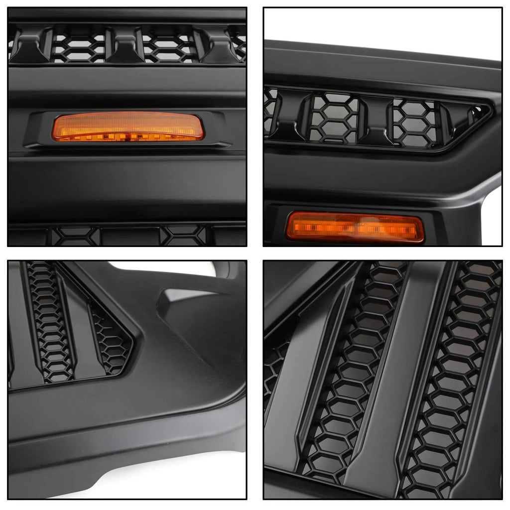 2018-2023 Wrangler JL Front Bumper Grille Grill With 5 LED Amber Light Generic