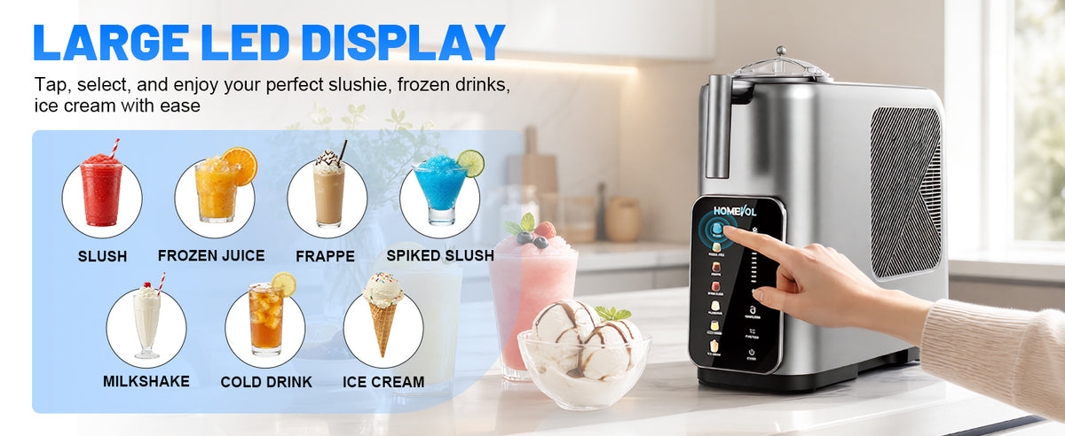 3-in-1 Slushie Machine, Ice Cream Maker & Frozen Drink Maker with 7 Preset Programs, No Ice Needed, 10 Mins Rapid Chill, 260 oz/Hour, LED Display, 304  Steel, Removable Cup & Stirrer