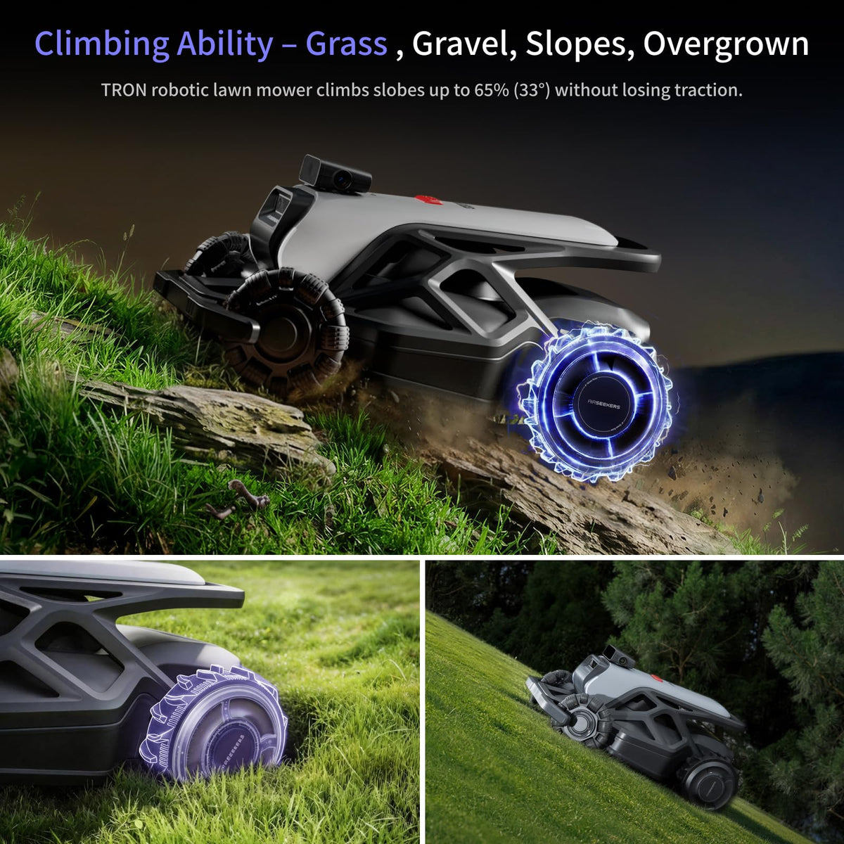 TRON Robot Lawn Mower 1 Acres, NRTK + 5 Vision Wire-Robotic Lawnmowe,AI Obstacle Avoidance, No Perimeter Wire,App Control,Automatic MAPE,65% Slope, All-Terrain Mowing,IPX6 Waterproof