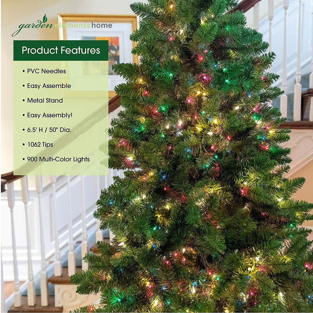 Garden Elements Penn Spruce Christmas Tree- 900 Multi-Colored Lights, 6.5'