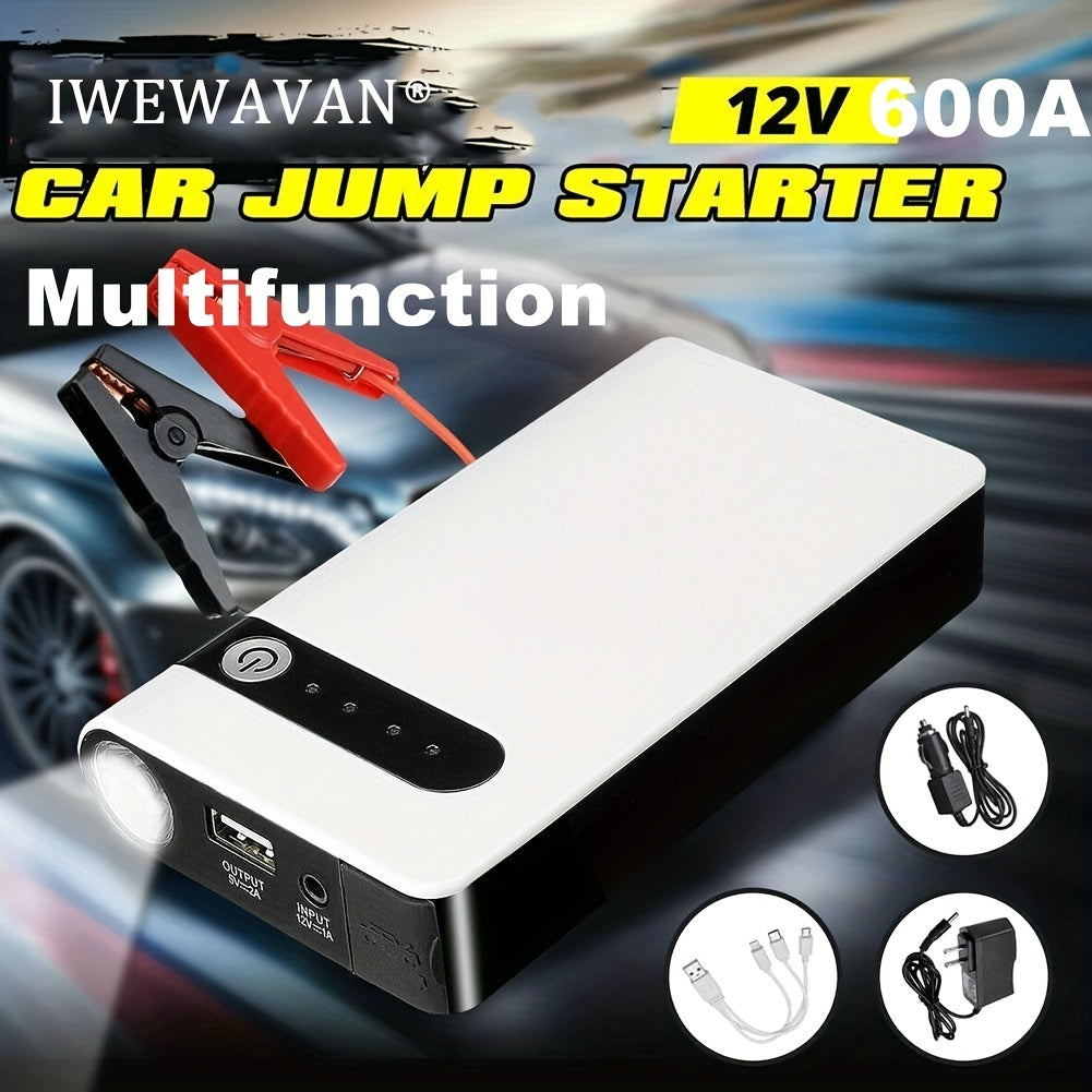 IWEWAVAN 12V 600A Car Jump Starter Emergency Battery Booster  Start Power Bank With LED Flashlight Charger For Phone