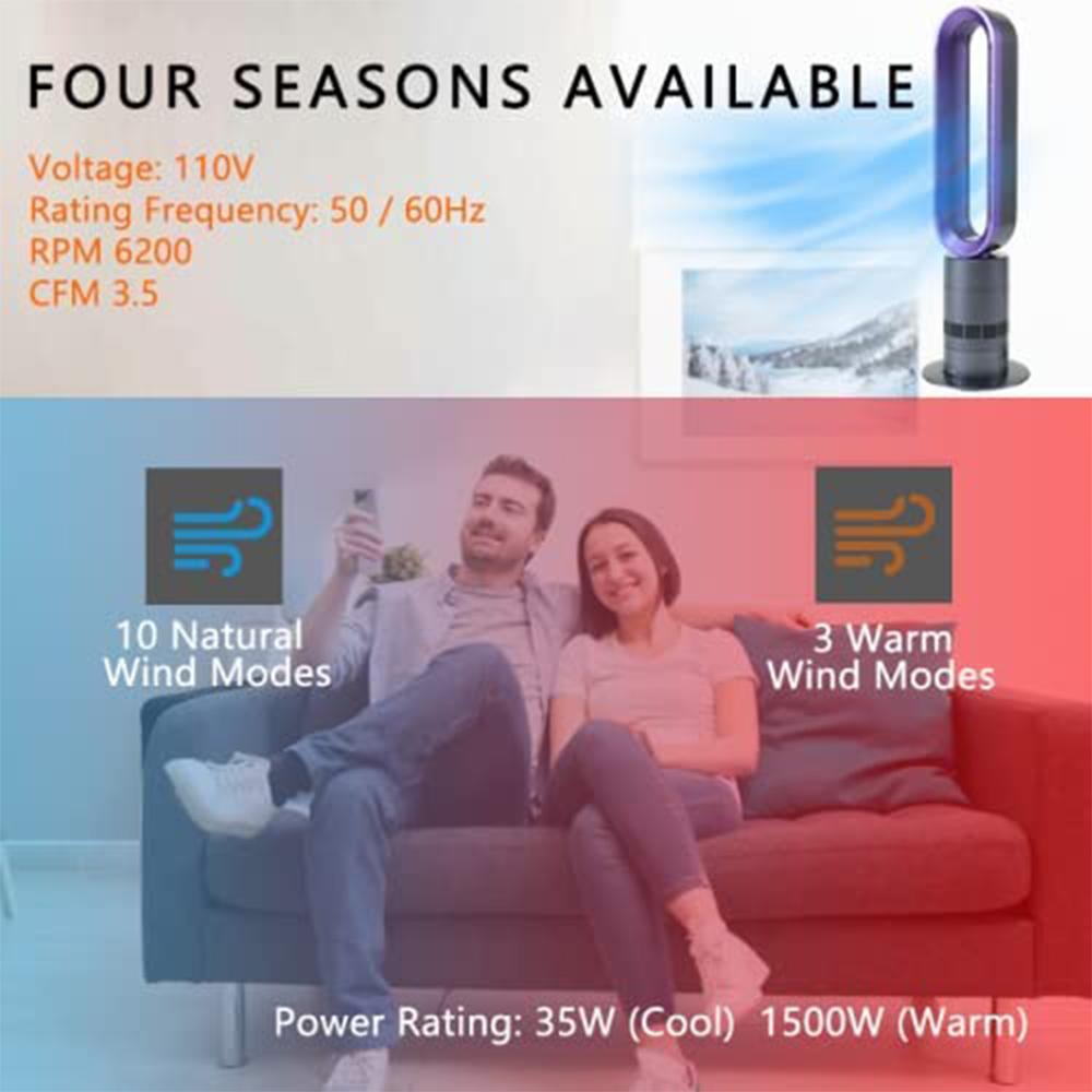 Yipa Fast Heating Tower Electric Space Heater Warmer 26-inch Heaters Fan Remote Control Home Office Purple+32in