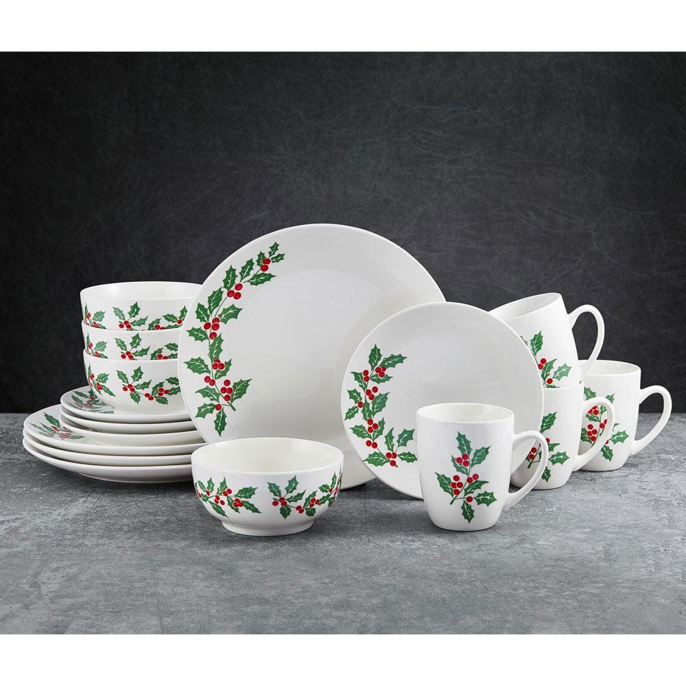 Holly Cheer 16 Piece Dinnerware Set, Service for 4