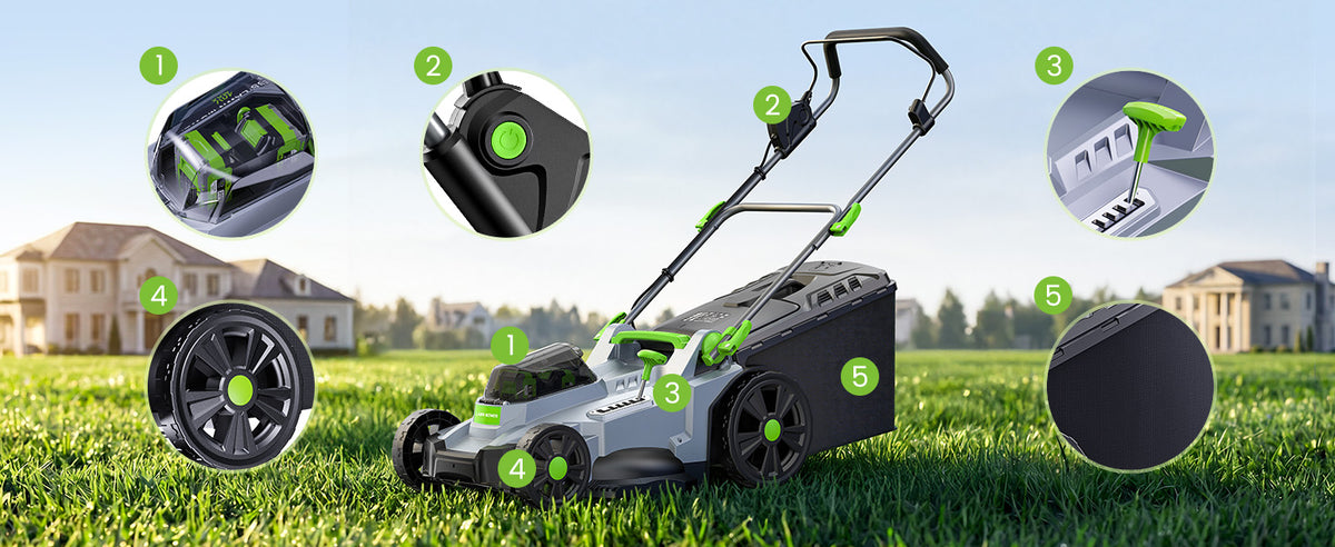 40V Cordless Lawn Mower, 17-Inch Walk Behind Lawnmower with 2 x 20V 4.0Ah Battery, Brushless Motor, 6 Cutting Heights, 50L Grass Bag, for Garden/Patio/Yard/Lawn