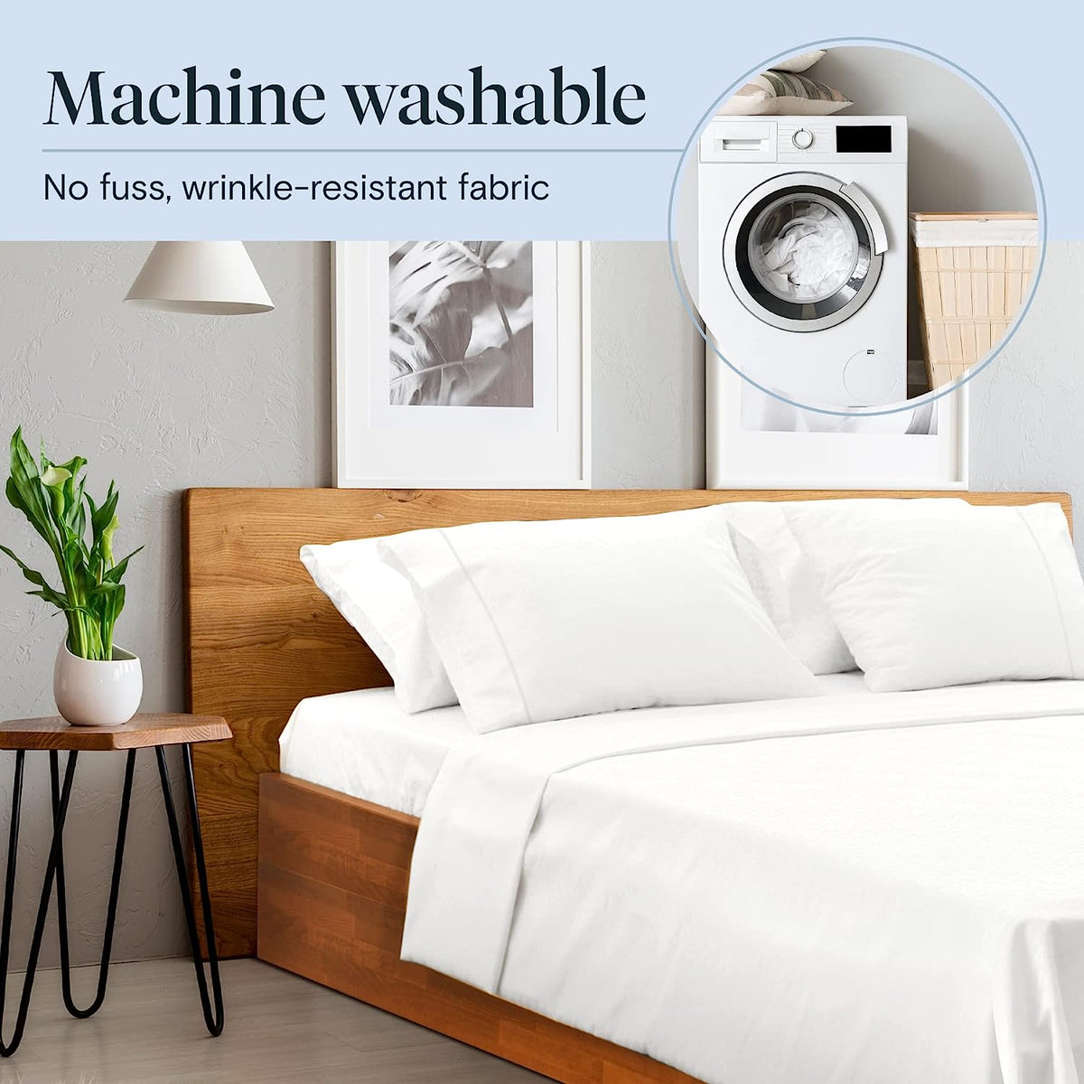 LuxClub 6 PC Full Size Sheet Set Bamboo Sheets Deep Pockets 18" Eco Friendly Wrinkle Free Cooling Sheets Machine Washable Hotel Bedding Silky Soft - White Full