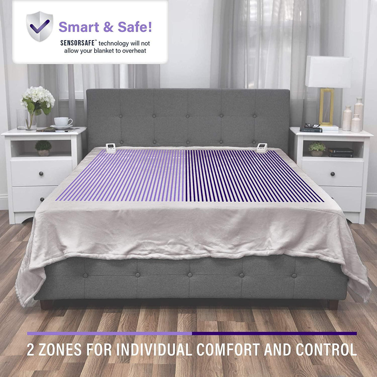 Heated Electric Blanket with SensorSafe, Queen, Soft Grey