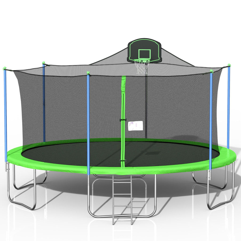 SEGMART Trampoline for Kids, Upgraded 16-Feet Outdoor Trampoline with Safety Enclosure Net, Basketball Hoop and Ladder, Heavy-Duty Round Trampoline for Indoor or Outdoor Backyard,Capacity 375lbs