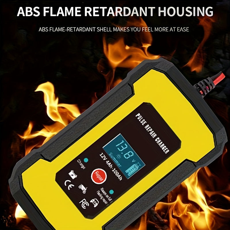 12V 6-Amp Intelligent Car Motorcycle Battery Charger: Smart Digital LCD Display, Pulse Repair & VRLA/AGM/Lead Acid Charging