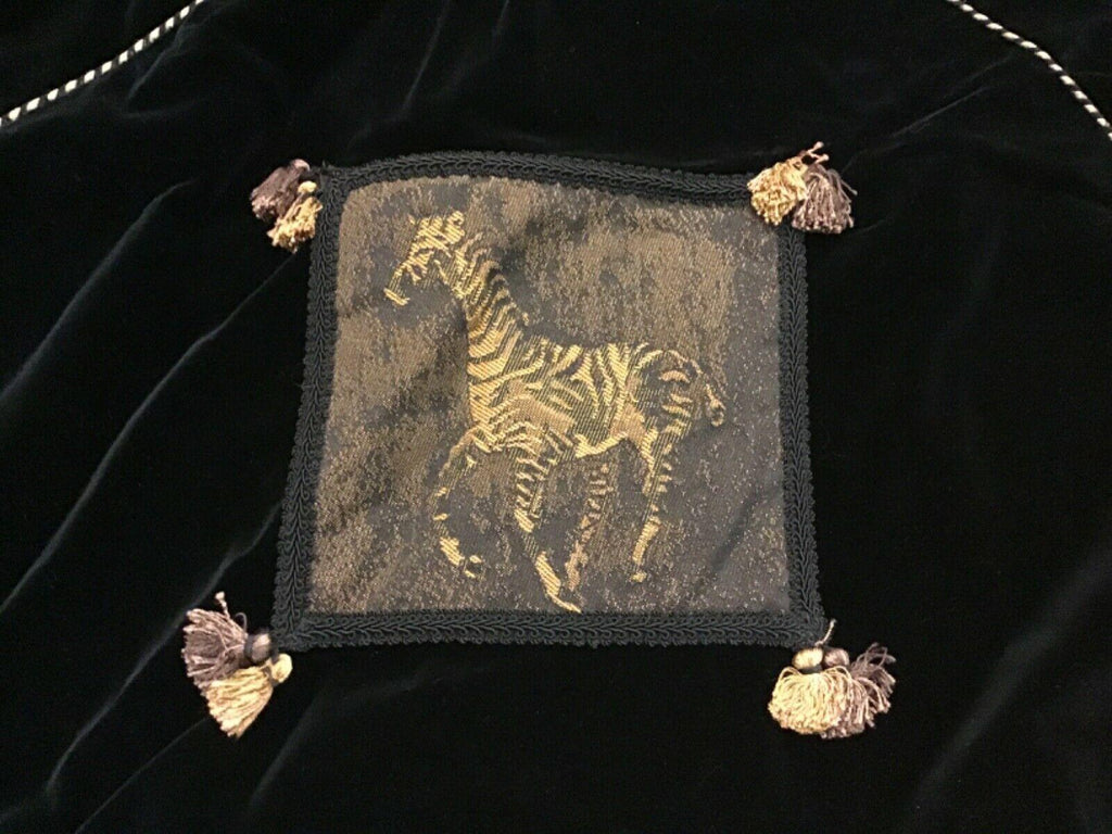 Black Velvet Safari Series Gold Accent Christmas Tree Skirt with Tassels 57"