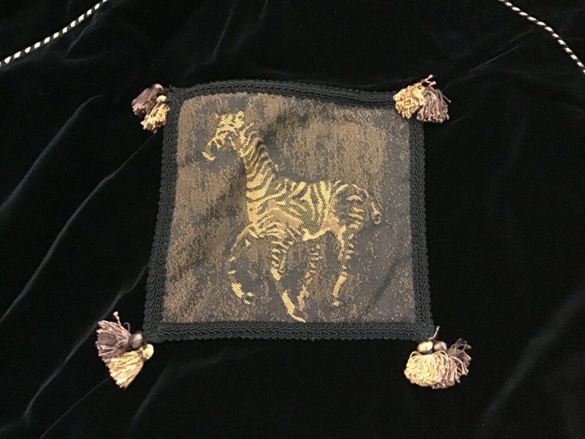 Black Velvet Safari Series Gold Accent Christmas Tree Skirt with Tassels 57"