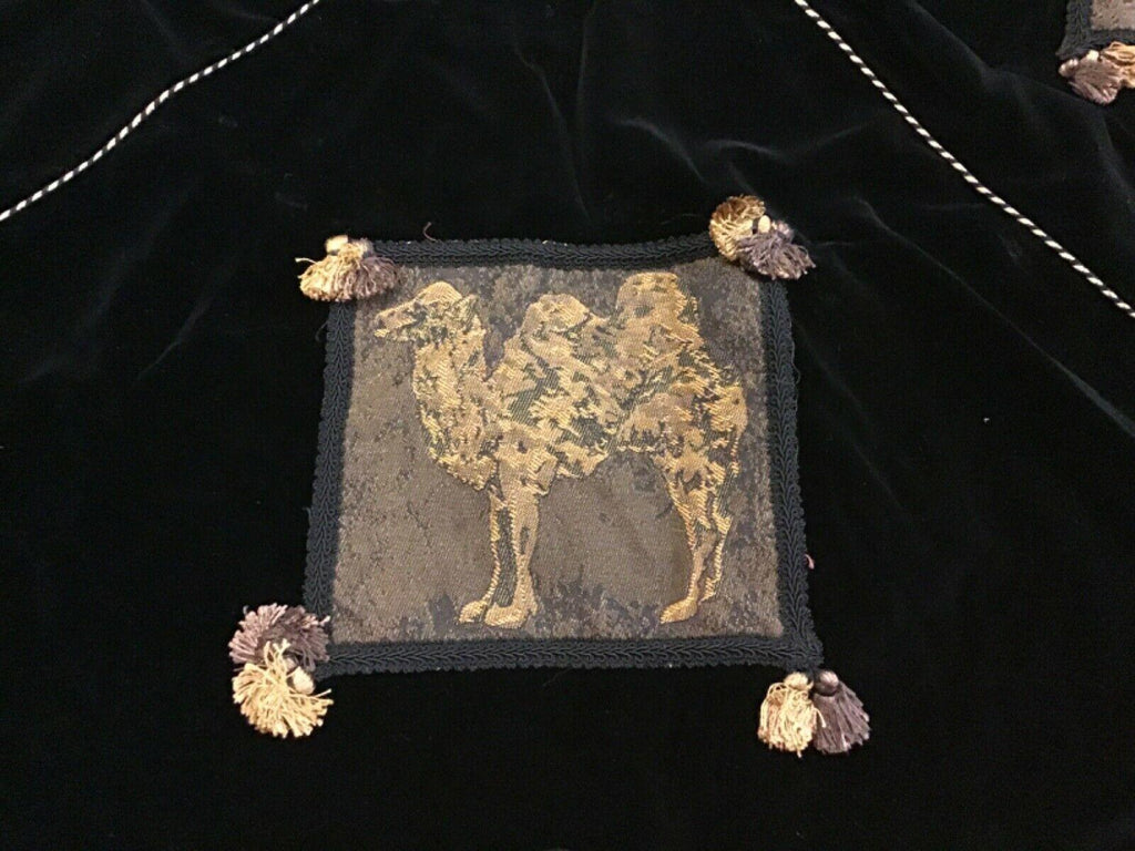 Black Velvet Safari Series Gold Accent Christmas Tree Skirt with Tassels 57"
