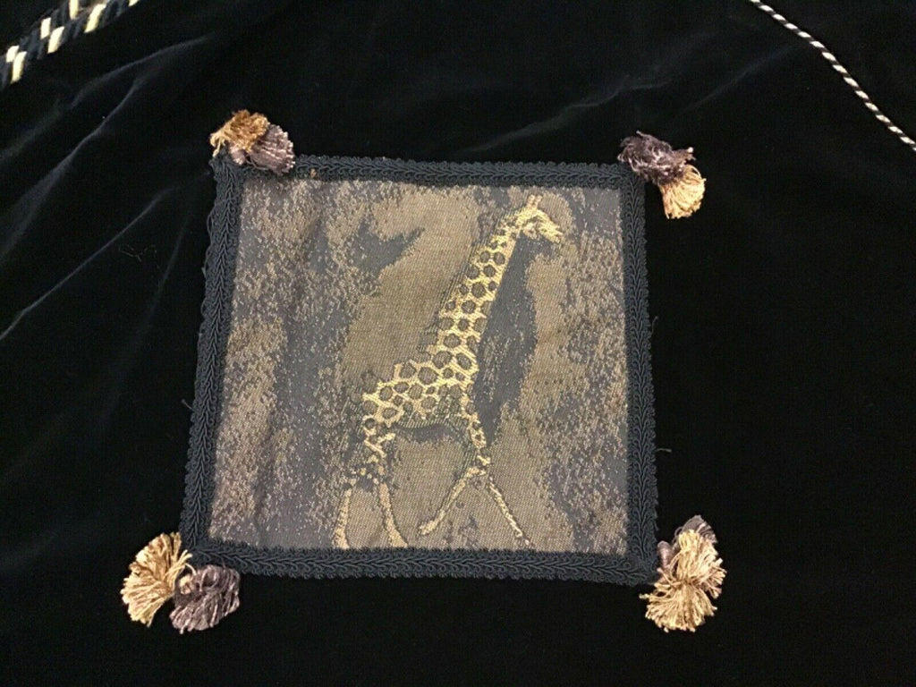Black Velvet Safari Series Gold Accent Christmas Tree Skirt with Tassels 57"
