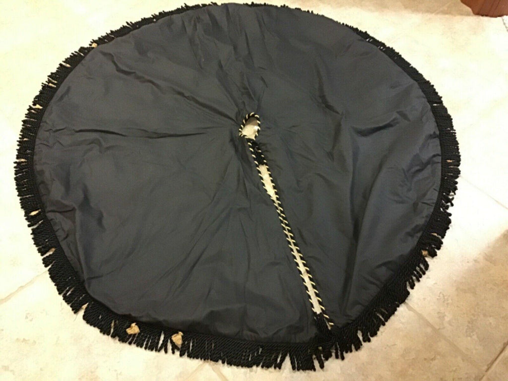 Black Velvet Safari Series Gold Accent Christmas Tree Skirt with Tassels 57"