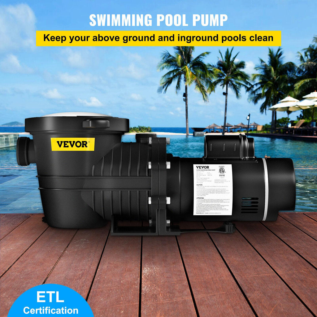 vevor swimming pool pump in/above ground pool pump 1.5 hp 90 gpm w/ strainer