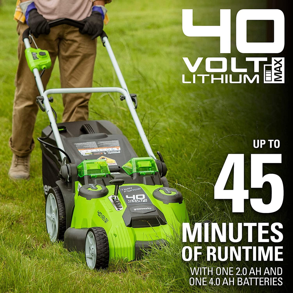 Greenworks 40V 20-Inch Cordless (2-In-1) Push Lawn Mower, 4.0Ah + 2.0Ah Battery and Charger Included 25302
