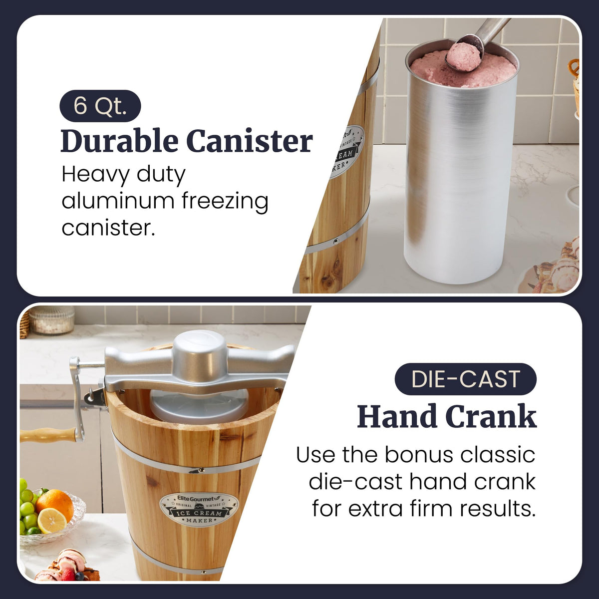 EIM916 Old Fashioned 6 Quart  Bucket Electric Ice Cream Maker Machine Appalachian, Bonus Classic Die-Cast Hand Crank for Churning, Uses Ice and Rock Salt