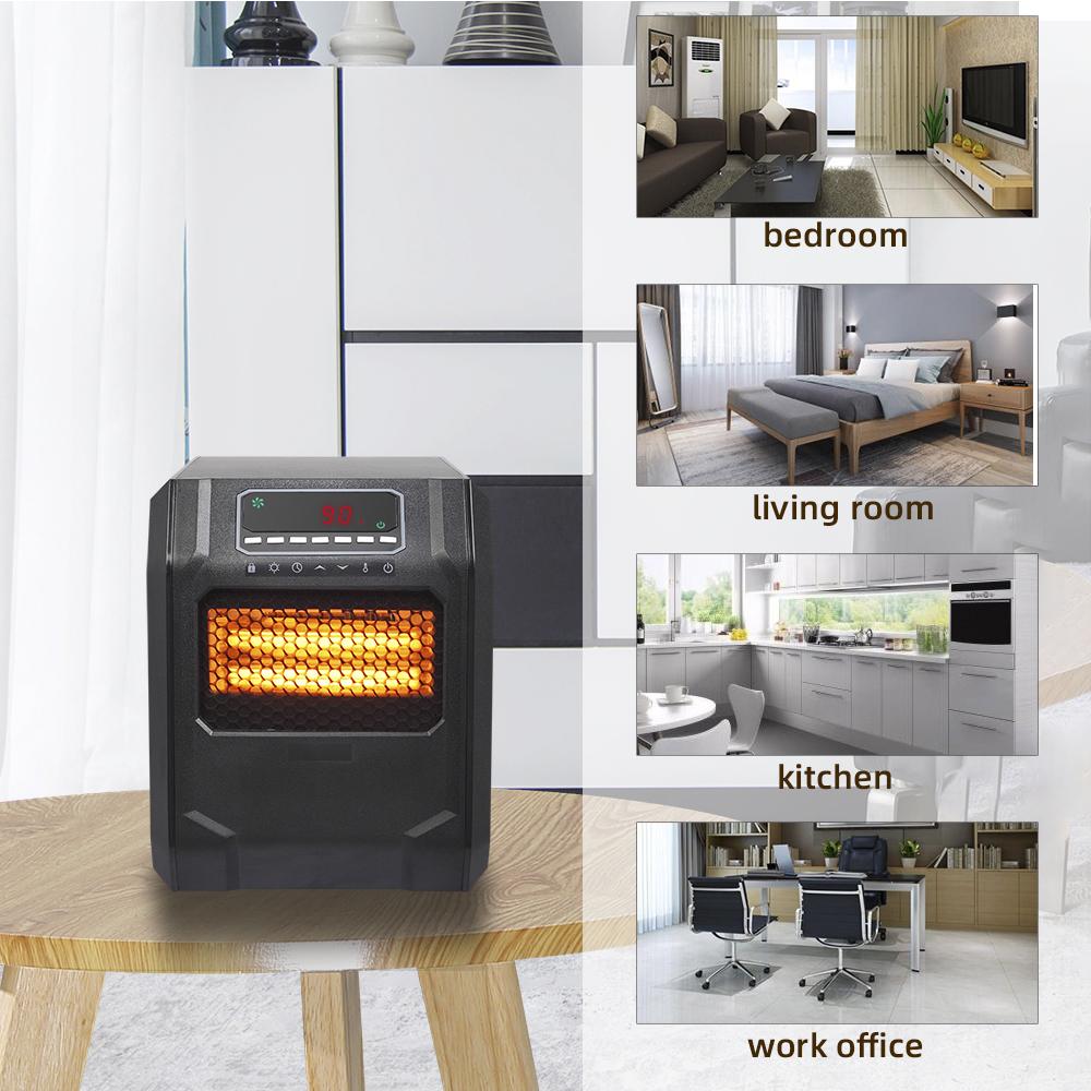 SAIBAI 1500W Quartz Tube Heater Digital Style 4 Quartz Tubes Black (Change to Metal Fan)