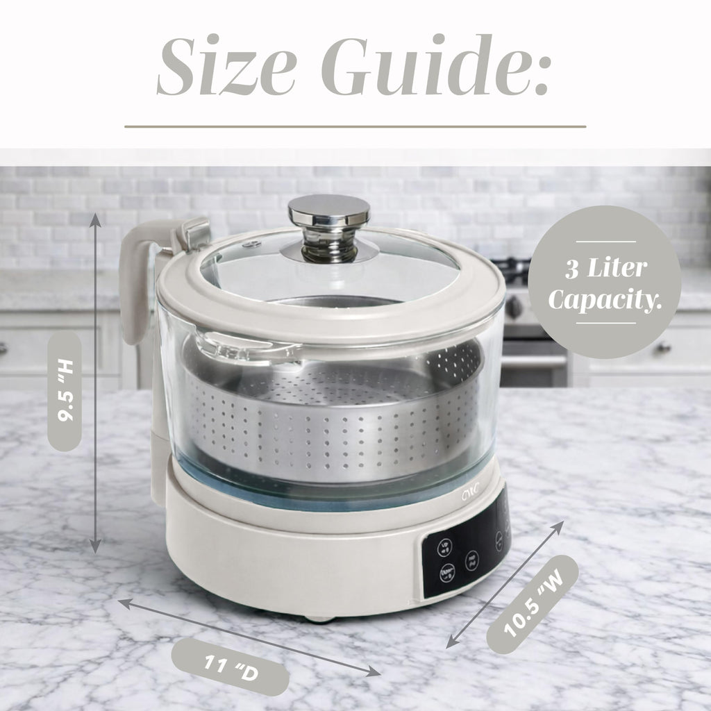 Glass Mini Low Carb Rice Cooker – Holds 2 Cups Raw/Makes 6 Cups Cooked with Auto Lift Filter Basket, Hotpot & Steamer for Rice, Grains, Digital Panel with Keep Warm, Cream