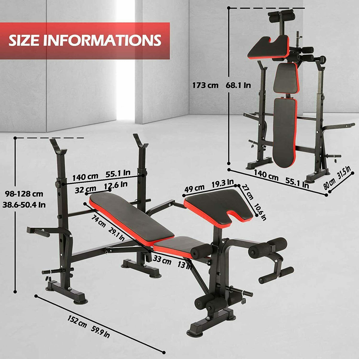 Adjustable Weight Bench with Barbell Rack Foldable Flat Bench Extension Weight Benches Workout