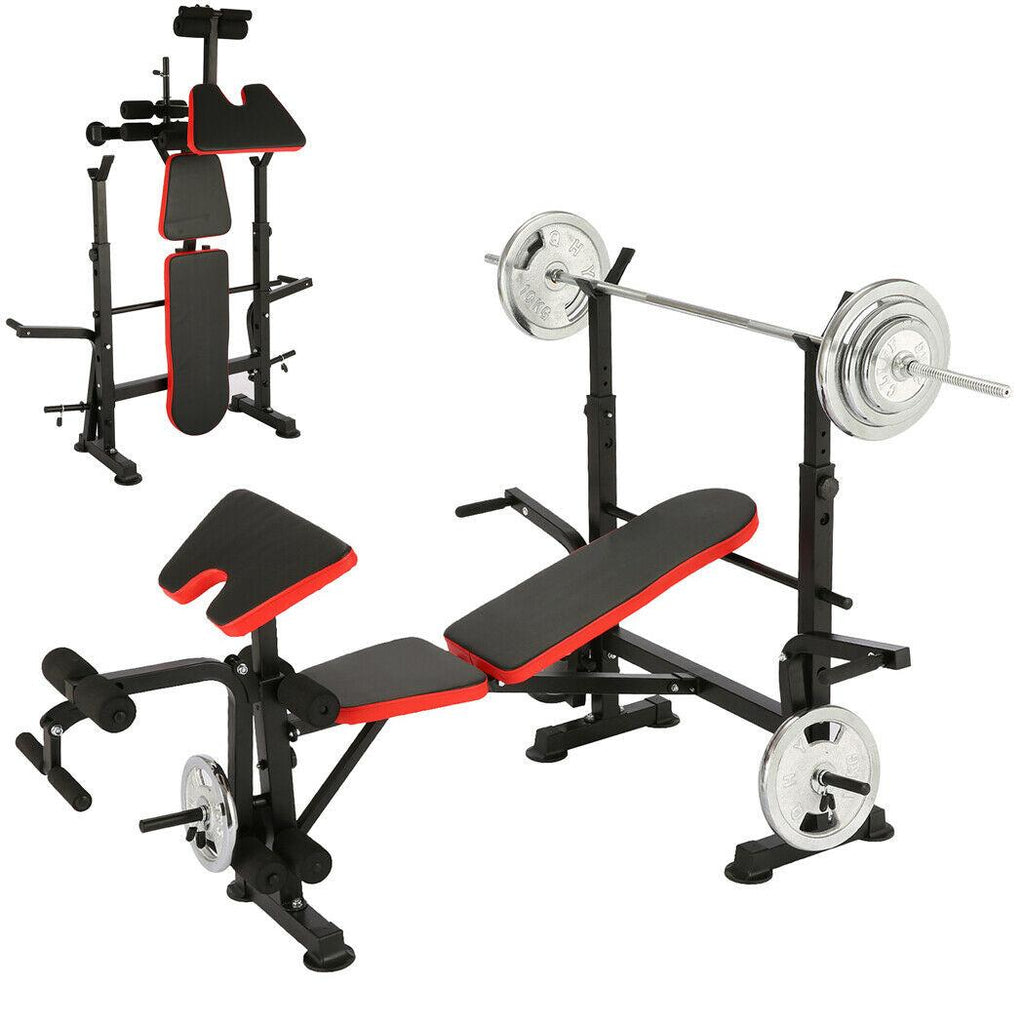 Adjustable Weight Bench with Barbell Rack Foldable Flat Bench Extension Weight Benches Workout
