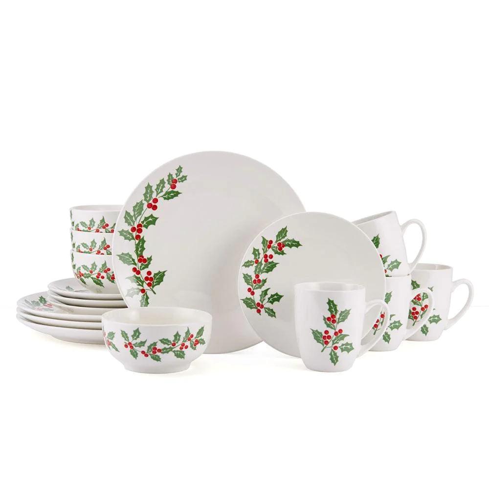 Holly Cheer 16 Piece Dinnerware Set, Service for 4