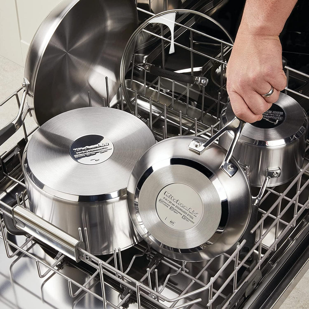 KitchenAid Stainless Steel Saucepan with Pour Spouts, 1 Quart, Brushed Stainless Steel