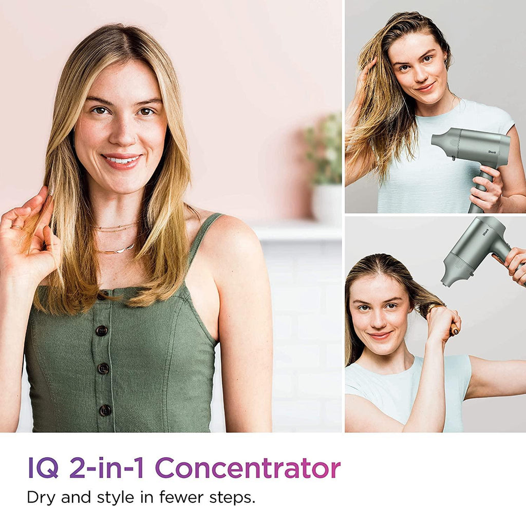 Shark HD112GNBRN HyperAIR Fast-Drying Hair Blow Dryer with IQ 2-in-1 Concentrator and Styling Attachments, Auto Presets, Rotatable Hot Air Brush, No Heat Damage, Ionic, Matcha