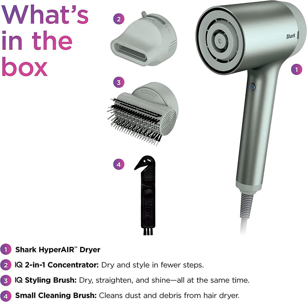 Shark HD112GNBRN HyperAIR Fast-Drying Hair Blow Dryer with IQ 2-in-1 Concentrator and Styling Attachments, Auto Presets, Rotatable Hot Air Brush, No Heat Damage, Ionic, Matcha