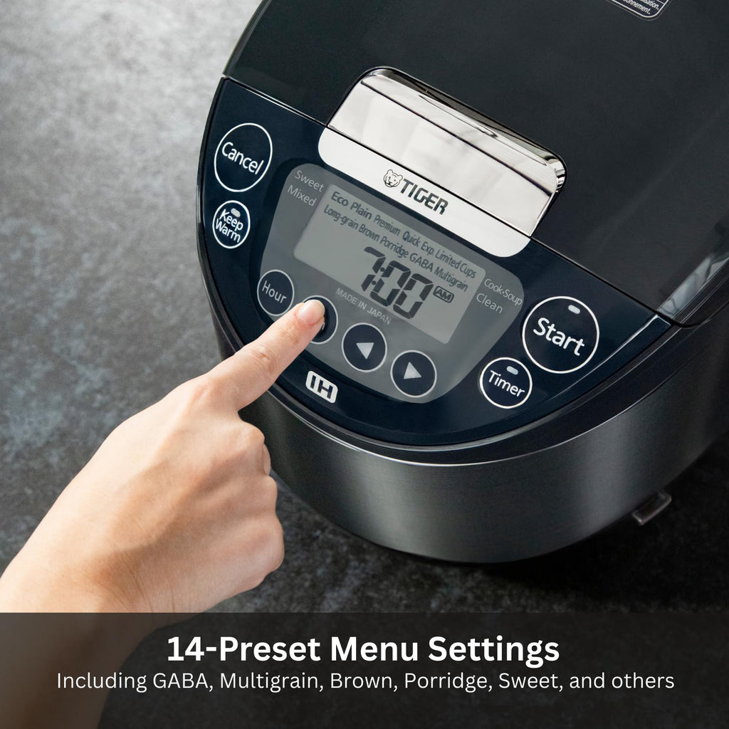 Jpw H10u 5.5 Cup Induction Rice Cooker, 14 Presets, LCD (Black) | 5.5-Cup Ih Rice Cooker, 14 Presets Incl. Express Small-Cup, Far-Infrared Ceramic Inner Pot, Removable Inner Lid, Mauve Black