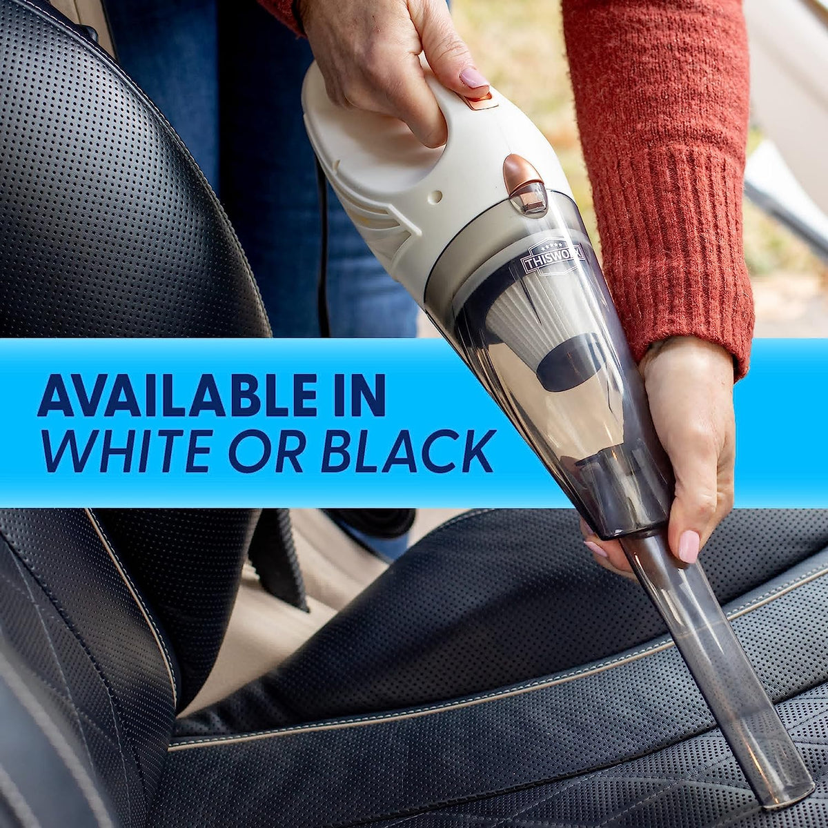 ThisWorx Car Vacuum Cleaner - Car Accessories - Small 12V High Power Handheld Portable Car Vacuum w/Attachments, 16 Ft Cord &amp; Bag - Detailing Kit Essentials for Travel, RV Camper