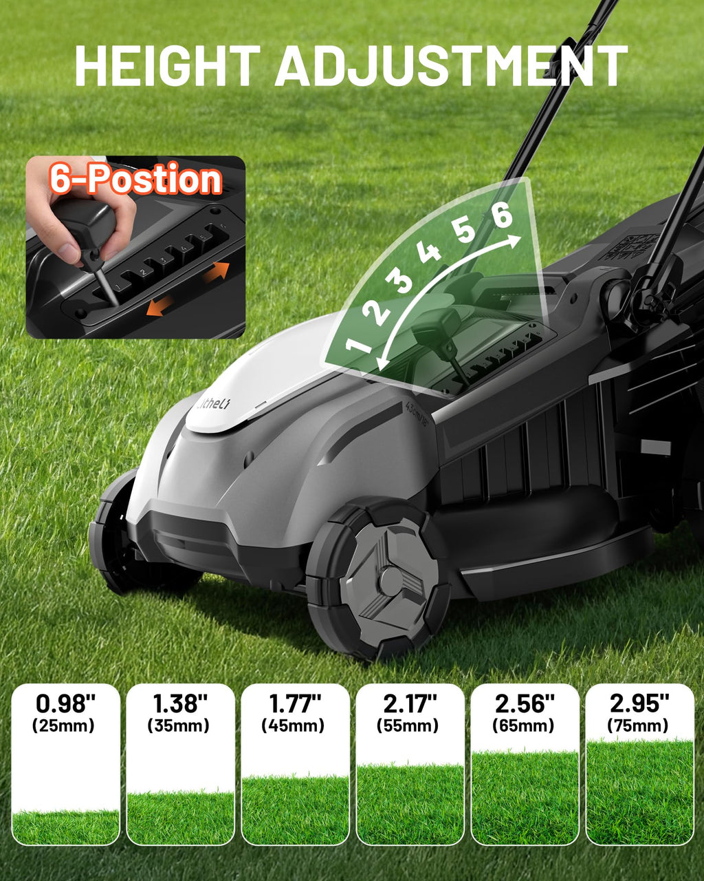18-inch 40V Self-Propelled Brushless Lawn Mower for Garden Yards, Lightweight Cordless Mower with 6-Position Height Adjustment, 2×5.0Ah Batteries Included
