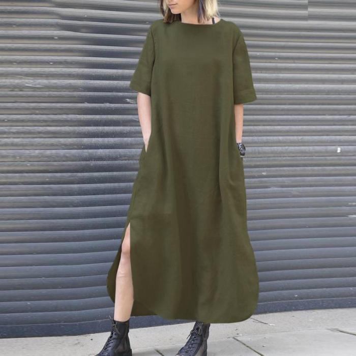 womens casual summer solid long shirt dress