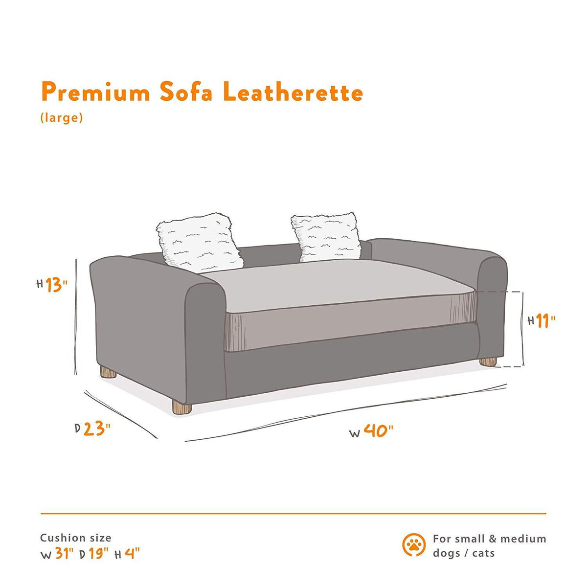 Moots Premium Leatherette Pets Sofa Charcoal, Large