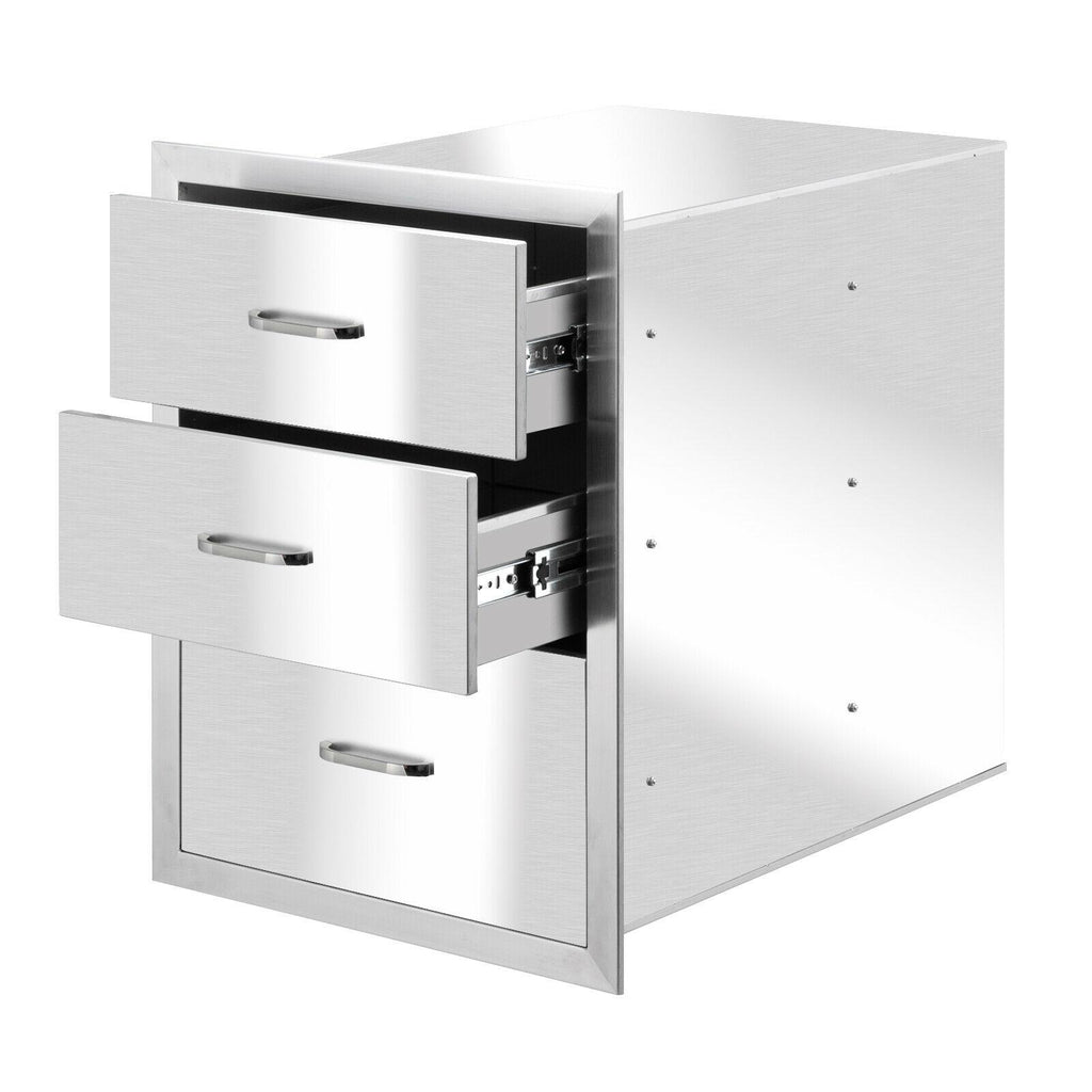Stainless Steel BBQ Drawers Triple Storage Drawer for BBQ Patio Grill Station US