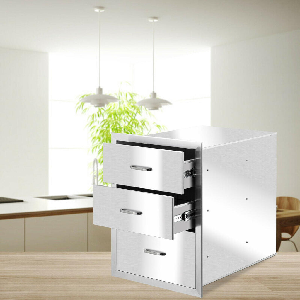 Stainless Steel BBQ Drawers Triple Storage Drawer for BBQ Patio Grill Station US