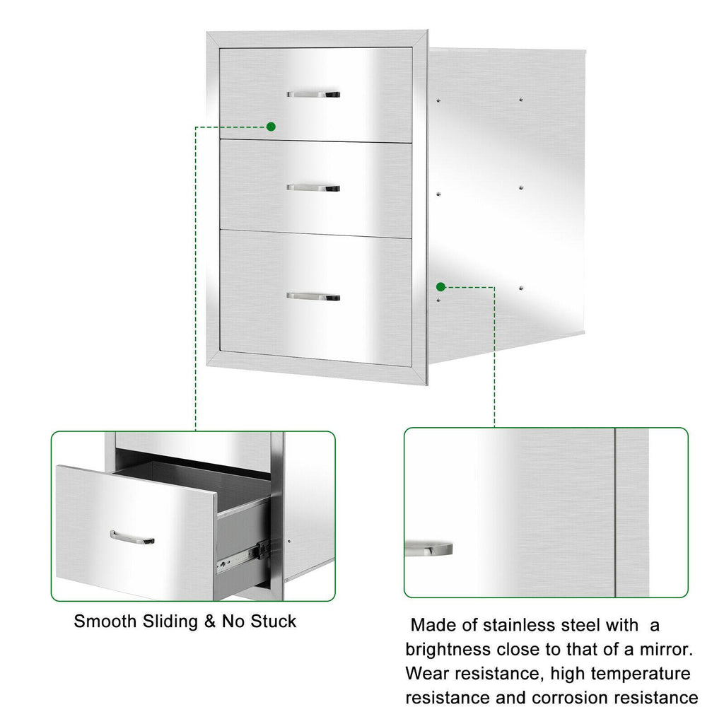 Stainless Steel BBQ Drawers Triple Storage Drawer for BBQ Patio Grill Station US