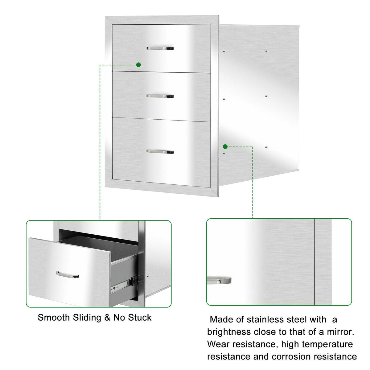 Stainless Steel BBQ Drawers Triple Storage Drawer for BBQ Patio Grill Station US