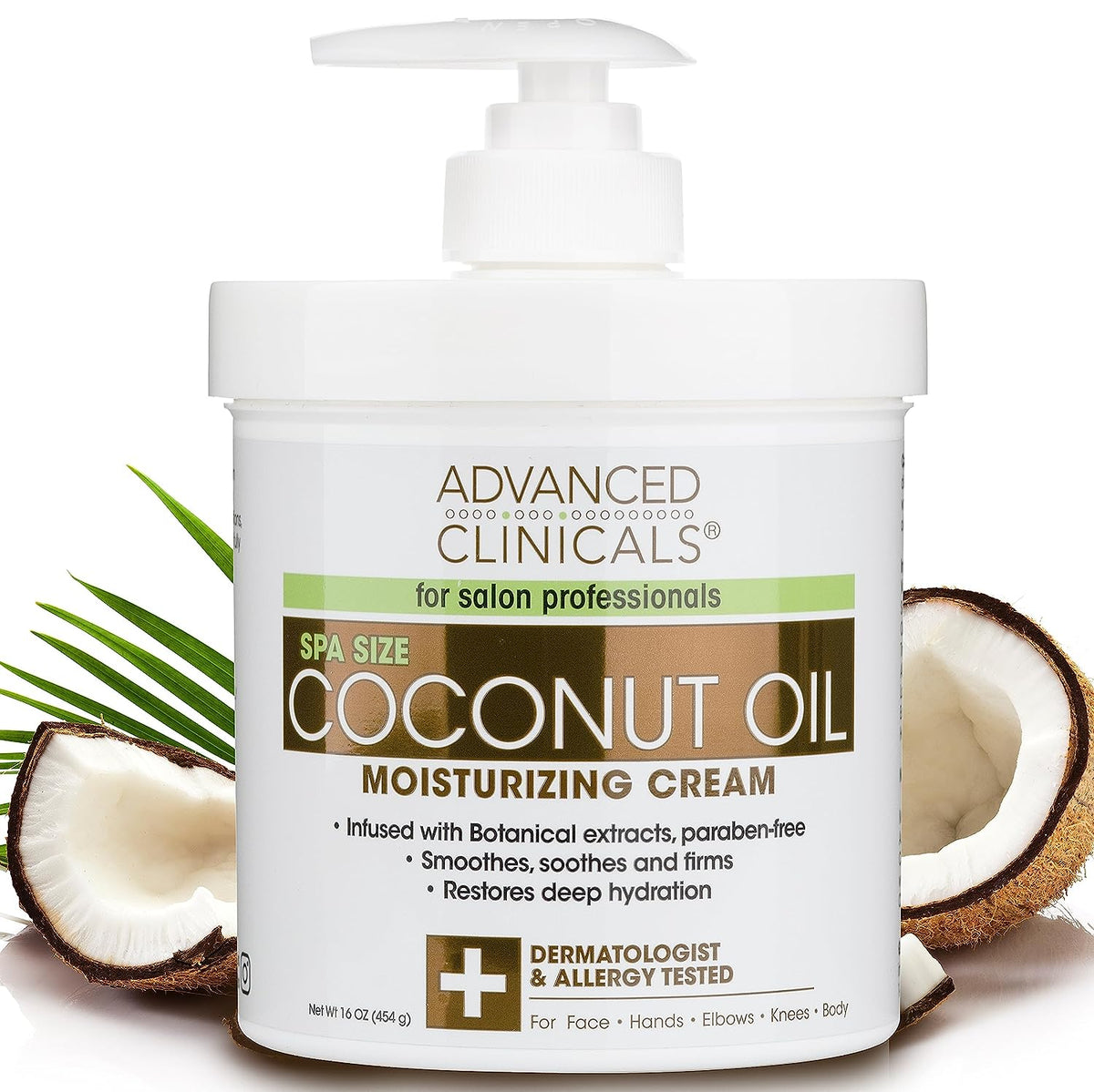 Advanced Clinicals Coconut Body Lotion Moisturizing Cream &amp; Face Lotion | Coconut Oil Lotion For Women &amp; Men | Natural Coconut Cream Moisturizer Body Butter Skin Care Balm For Dry Skin, Large 16 Oz
