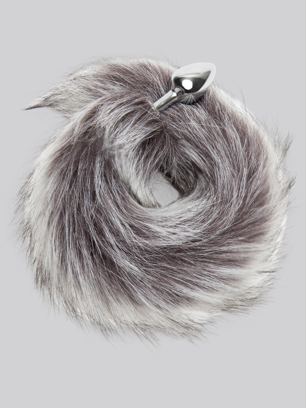 DOMINIX Deluxe Stainless Steel Small Faux Silver Fox Tail Butt Plug, Silver