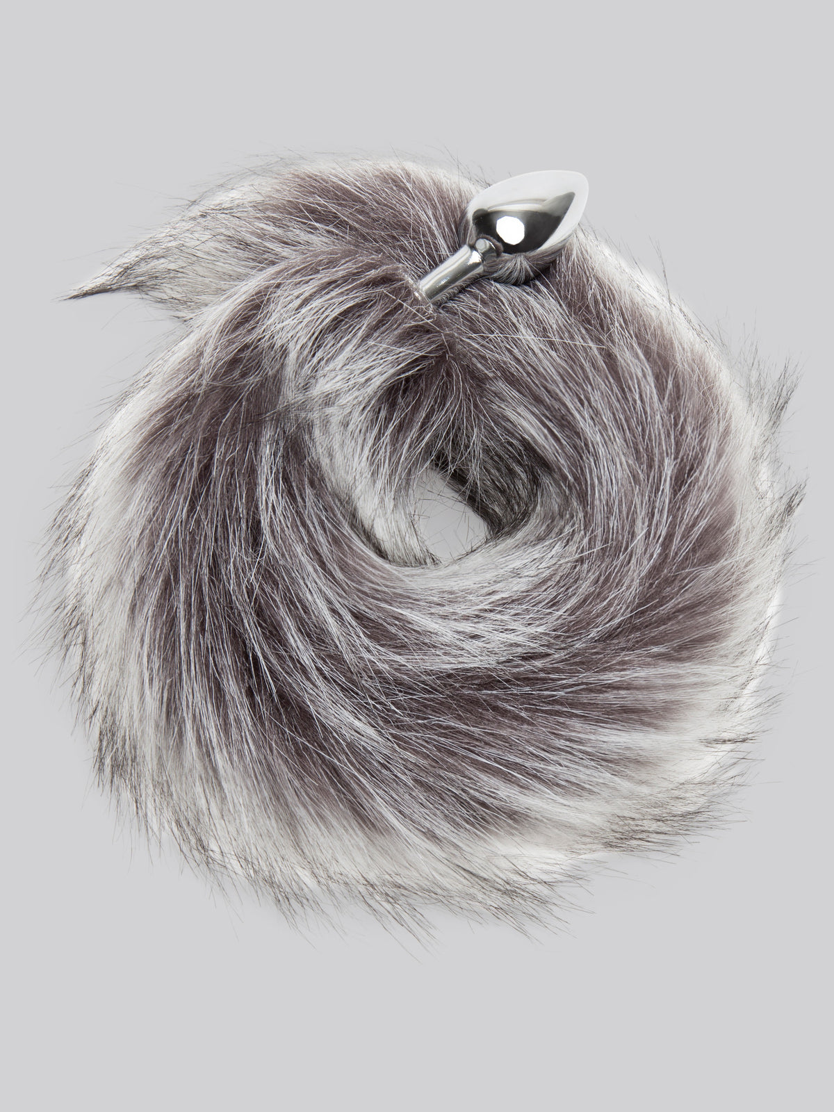 DOMINIX Deluxe Stainless Steel Small Faux Silver Fox Tail Butt Plug, Silver
