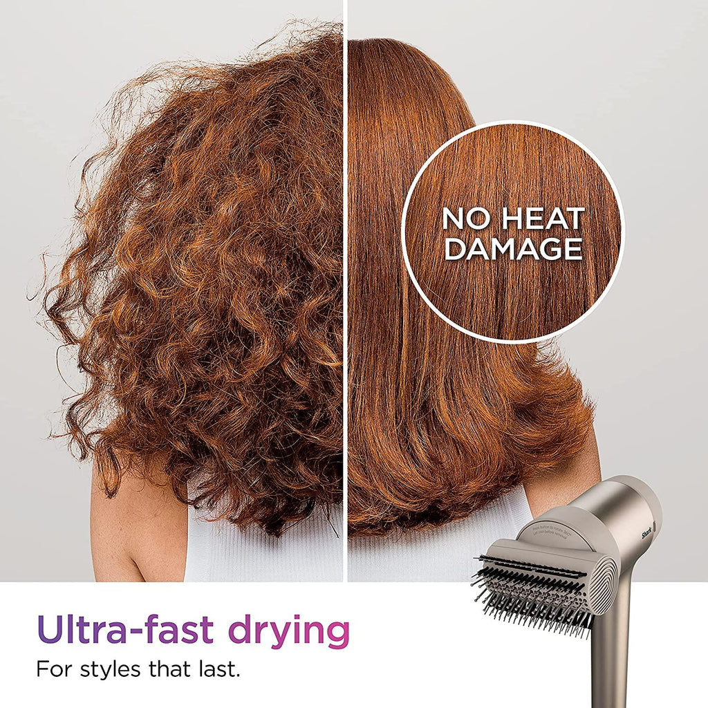 Shark HD112BRN Hair Blow Dryer HyperAIR Fast-Drying with IQ 2-in-1 Concentrator and Styling Attachments, Auto Presets, Rotatable Hot Air Brush, No Heat Damage, Ionic, Stone