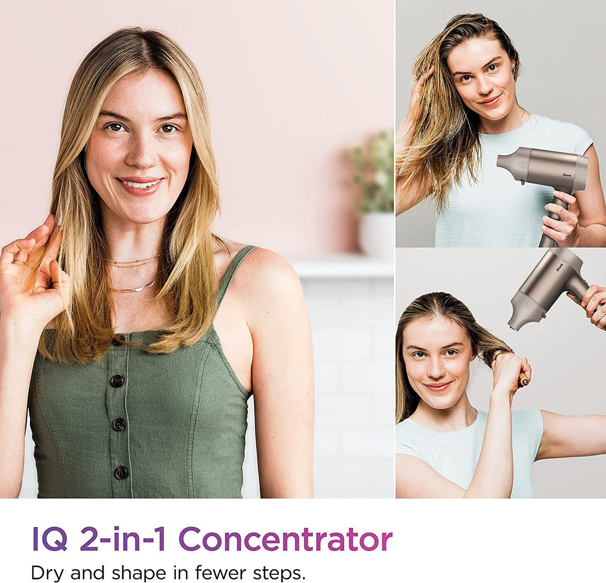Shark HD112BRN Hair Blow Dryer HyperAIR Fast-Drying with IQ 2-in-1 Concentrator and Styling Attachments, Auto Presets, Rotatable Hot Air Brush, No Heat Damage, Ionic, Stone