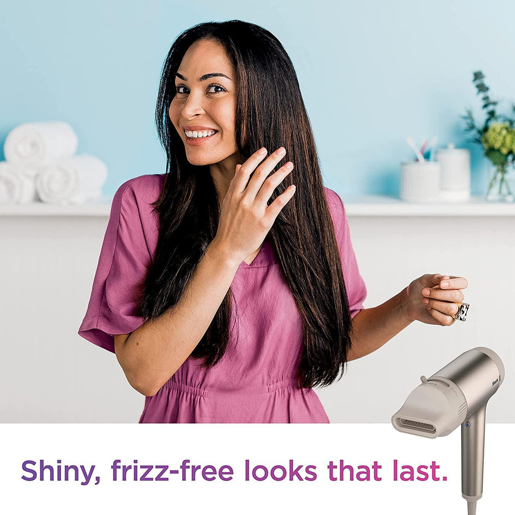 Shark HD120BRN Blow Dryer HyperAIR Fast-Drying with IQ 2-in-1 Concentrator, Styling Brush, and Curl-Defining Deep Diffuser Attachments, Ionic, No Heat Damage, for All Hair Types, Stone