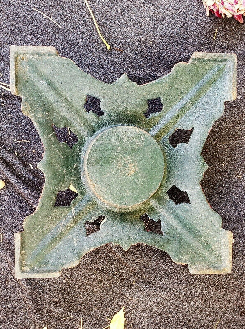 Antique Cast Iron MERRY CHRISTMAS COLORFUL Tree Stand Heavy Holiday 妫ｅ唭锕傚啯瀵
