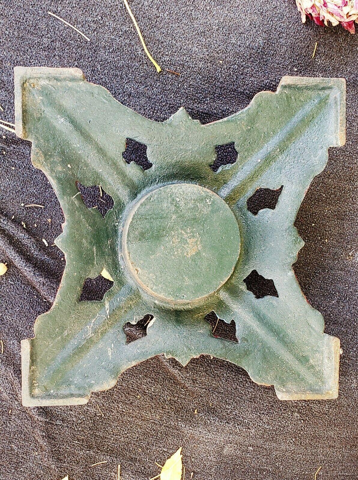 Antique Cast Iron MERRY CHRISTMAS COLORFUL Tree Stand Heavy Holiday 妫ｅ唭锕傚啯瀵
