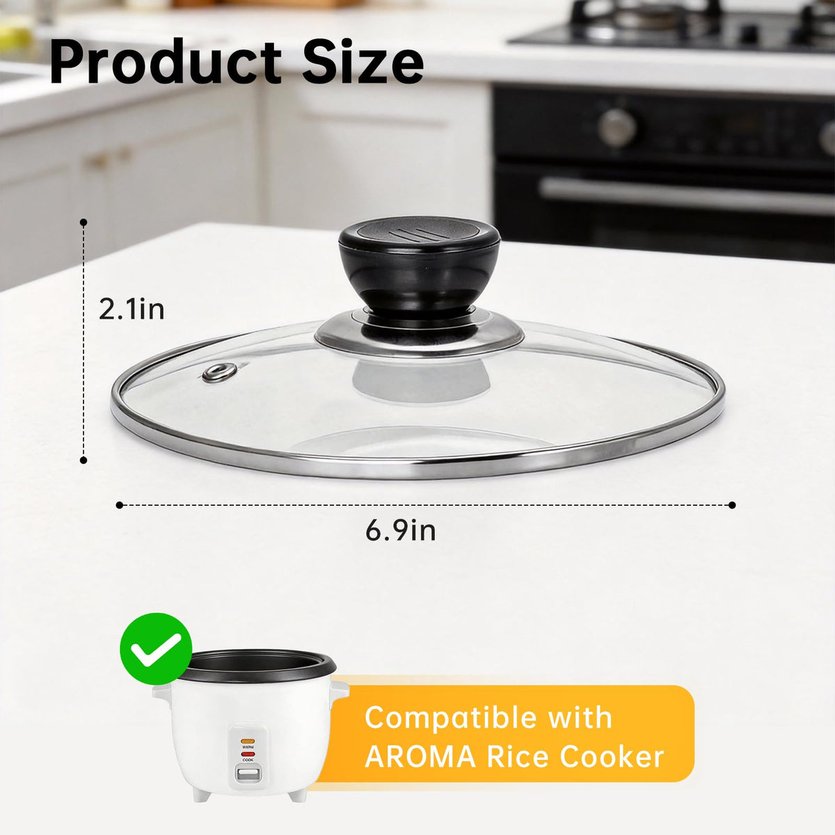 6.9in rice cooker tempered glass lid - compatible with  Rice Cooker （ARC-363NG）